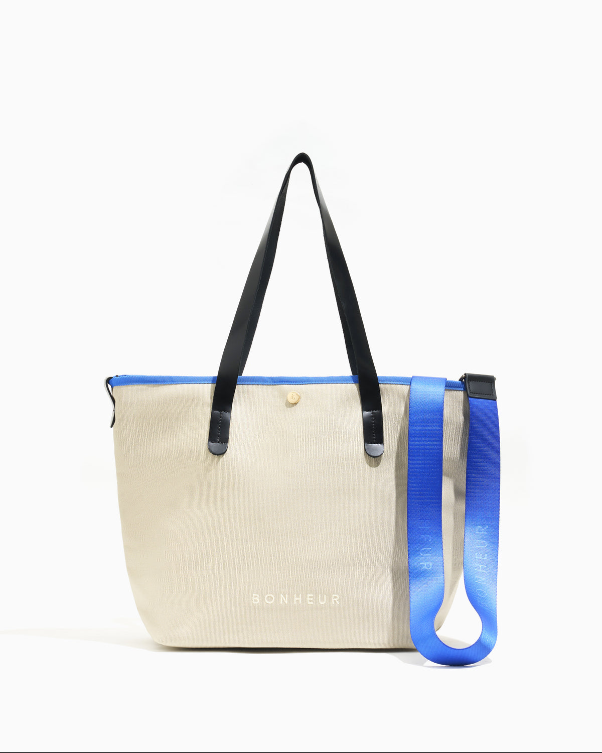 N°8 Canvas Ecru Cobalt kanvas çanta — önden görünüm