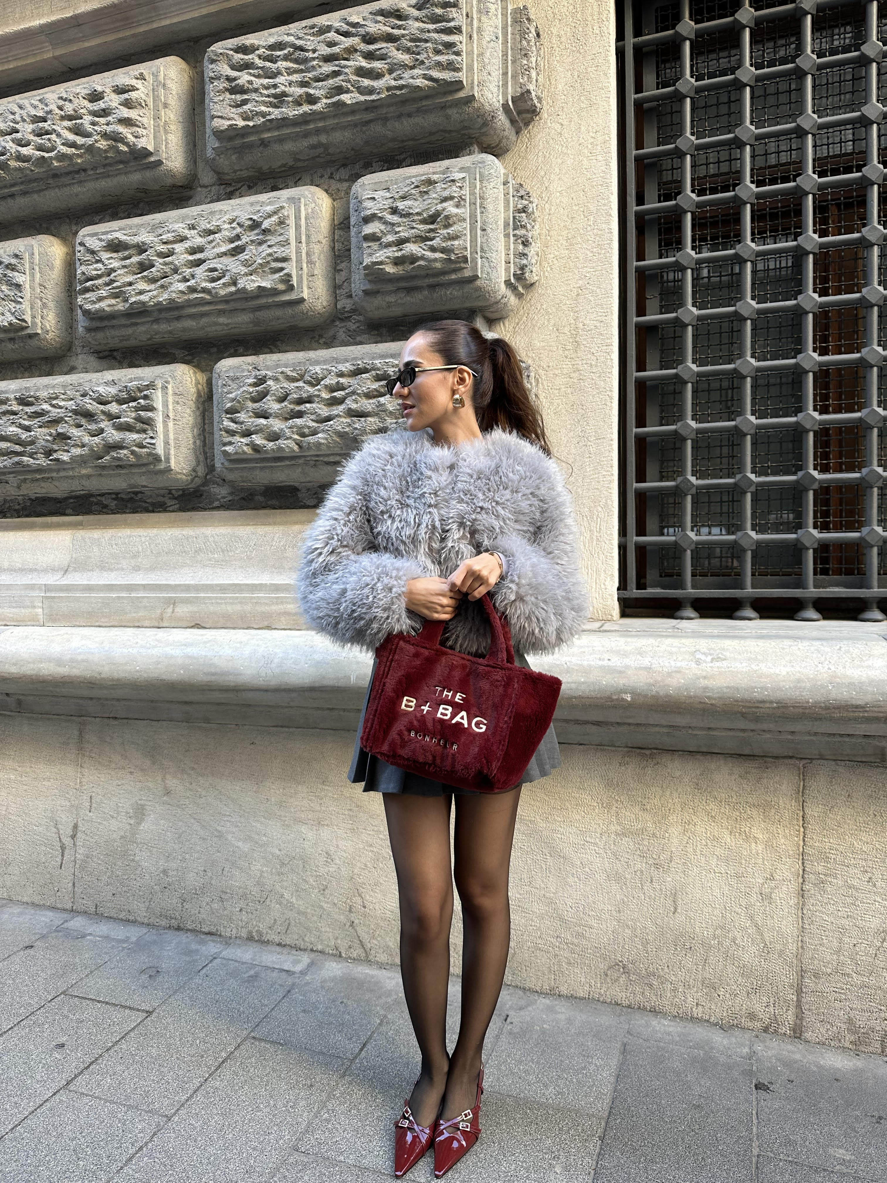 Fluffy Tote Bag -  Cherry Red