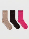Beige, Brown & Fuchsia 3'lü Çorap Seti — üstten görünüm