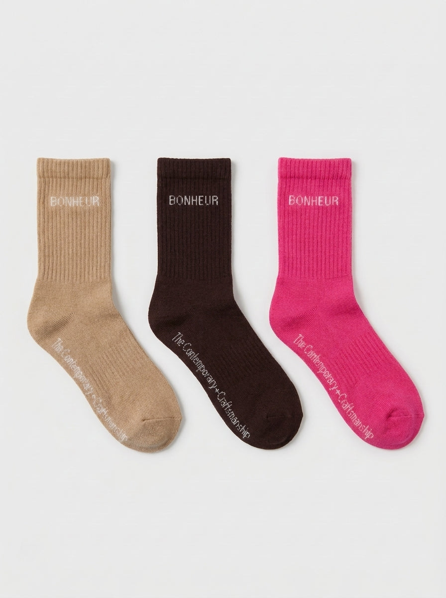 Beige, Brown & Fuchsia 3'lü Çorap Seti — çoraplar 2