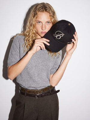 Black Monogram Cotton Gabardine Cap