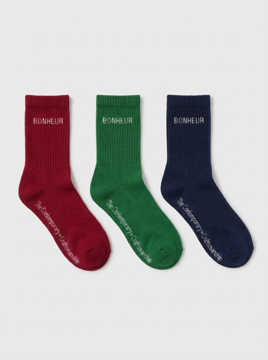 Burgundy, Green & Navy 3'lü Çorap Seti — üstten görünüm