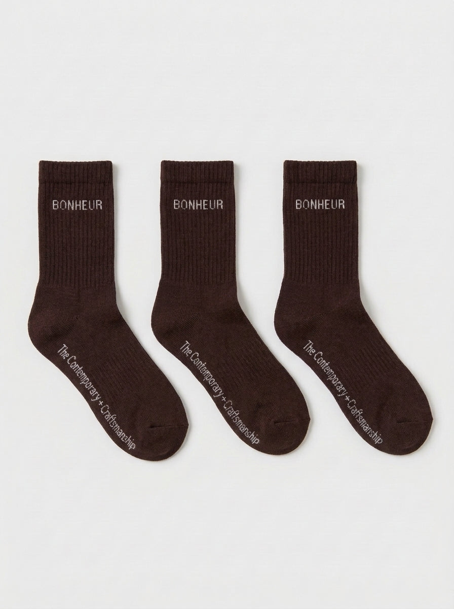 Dark Brown 3'lü Çorap Seti — üstten görünüm