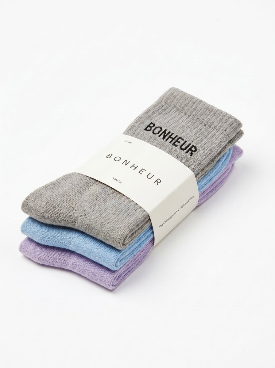 Grey, Blue & Lilac 3'lü Çorap Seti — paket görünümü
