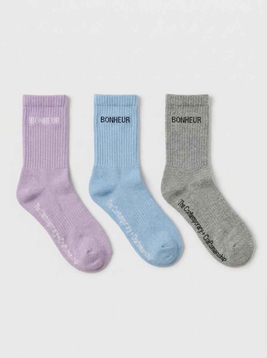 Grey, Blue & Lilac 3'lü Çorap Seti — üstten görünüm