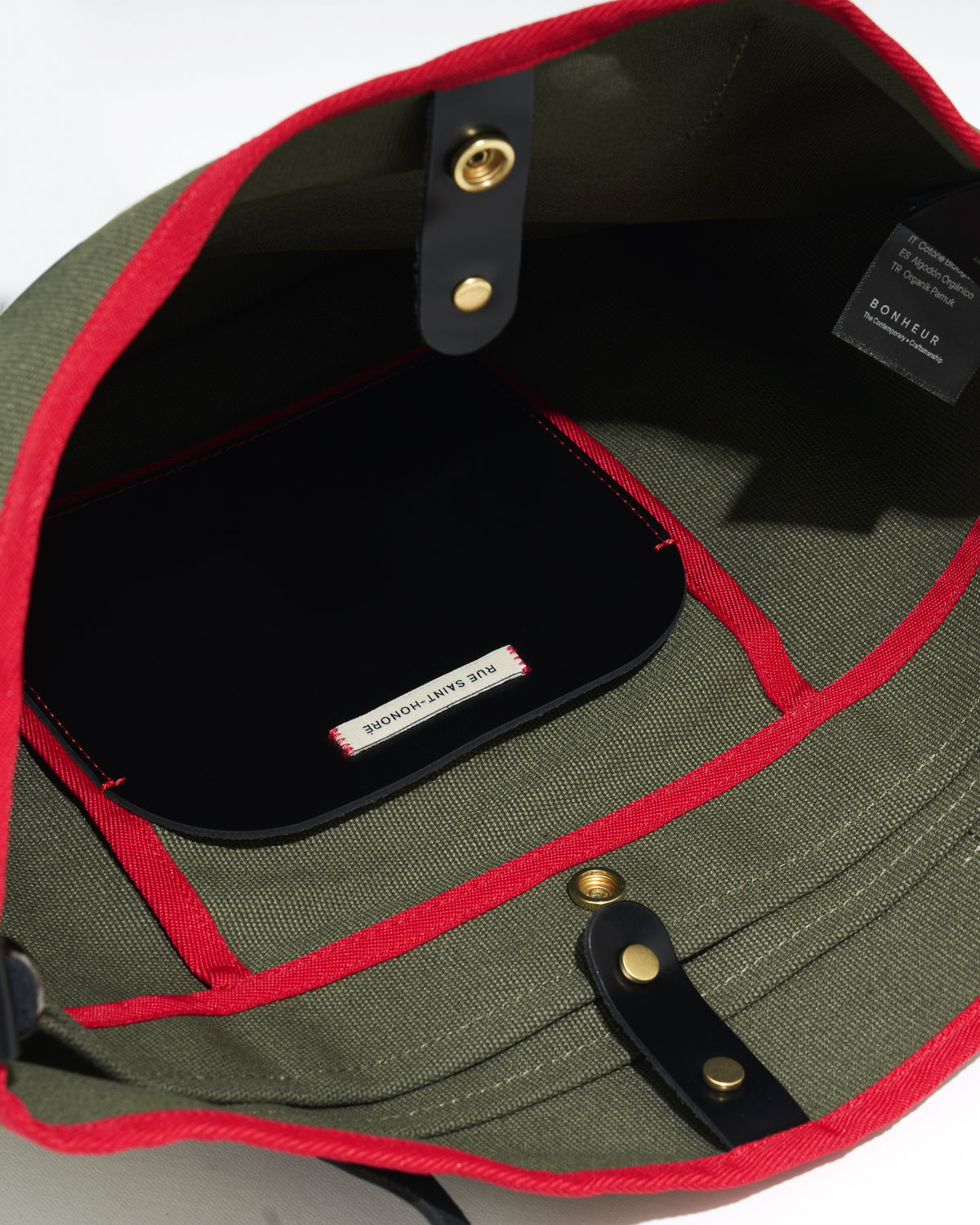 N°8 Canvas Sage Green kanvas çanta — iç detay