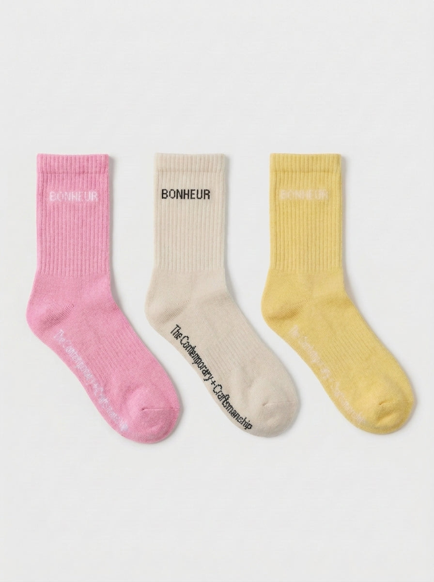 Pink, Cream & Yellow 3'lü Çorap Seti — üstten görünüm